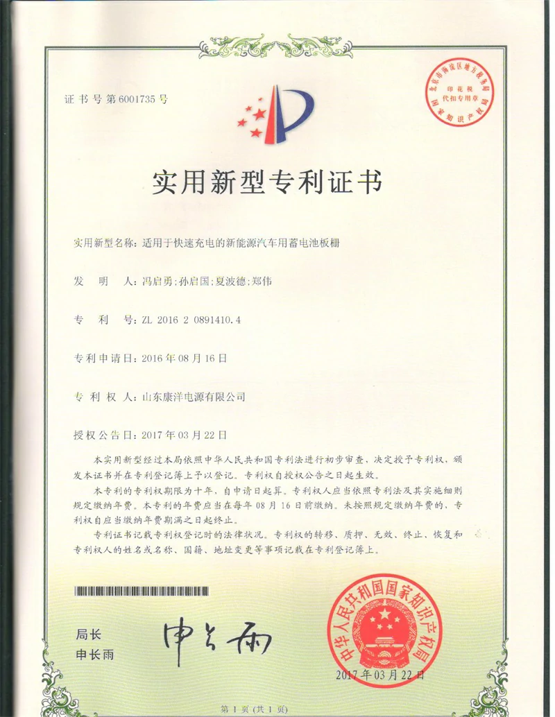 Patent certificate 2